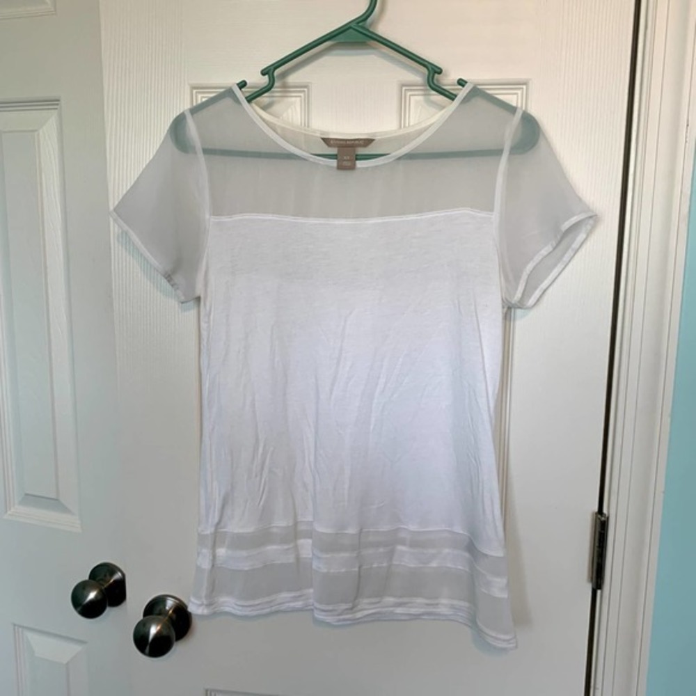Banana‎ Republic Women's Size Extra Small White Mesh Shoulder Top